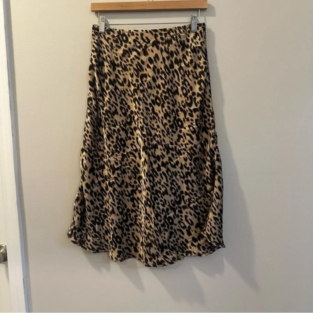 Sienna Sky Satin Leopard Print Midi Skirt Animal Print Medium